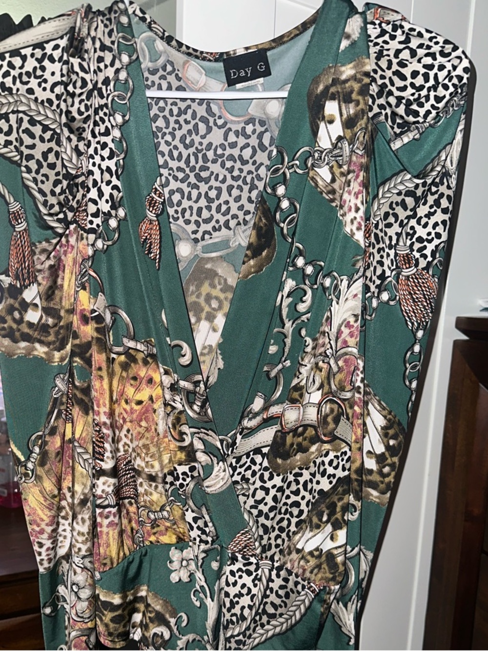 Day G Women's Emerald Green Printed Wrap Bodysuit
